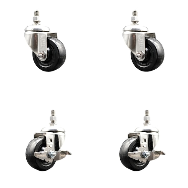 Service Caster 3 Inch 316SS Soft Rubber Wheel Swivel 1/2 Inch Threaded Stem Caster Brakes, 2PK SCC-SS316TS20S314-SRS-121315-2-TLB-2 - main